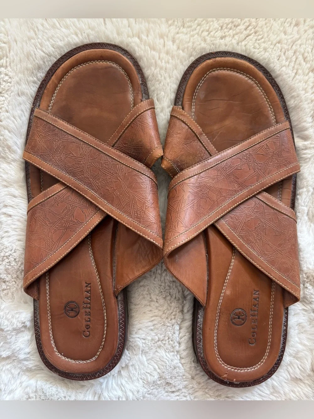 Cole Haan Men's Brown Nantucket Woodbury Cross Strap Sandals Size: 12